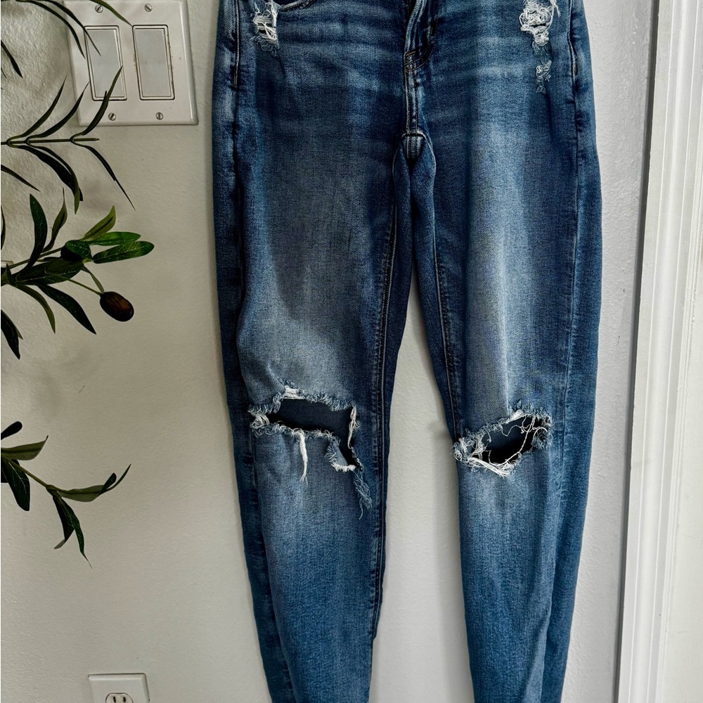 American Eagle Outfitters High Rise Blue Jeans Distressed Denim - Picture 3 of 4